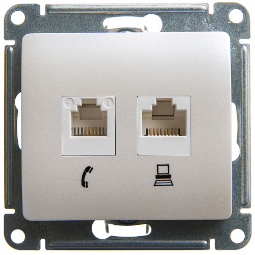 GLOSSA РОЗЕТКА двойная RJ11+RJ45 кат.5e, механизм, ПЕРЛАМУТР