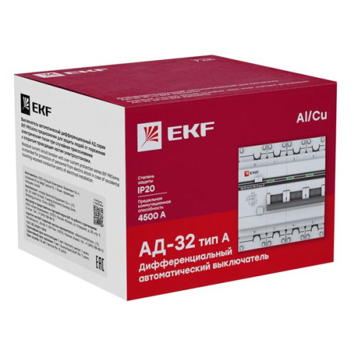 АВДТ АД-32 3P+N 50А х-ка С 30мА тип A эл. 4,5кА PROXIMA EKF