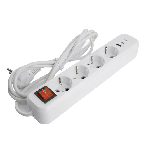 Удлинитель 4-местный с/з с выключ. STEKKER HM071-41-05 3x1мм2, 5м, 250В, 16А, 1USB+2C, 2.4A, сер Home, белый Удлинитель 4-местный с/з с выключ. STEKKER HM071-41-05 3x1мм2, 5м, 250В, 16А, 1USB+2C, 2.4A, сер Home, белый