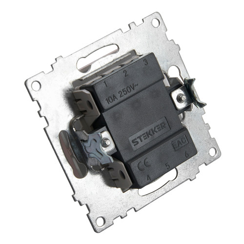 Переключатель1-клавишный (механизм), STEKKER GLS10-7105-02, 250V, 10А, серия Катрин, шампань Переключатель1-клавишный (механизм), STEKKER GLS10-7105-02, 250V, 10А, серия Катрин, шампань