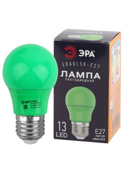 Лампа светодиодная ERAGL50-E27 A50 3Вт груша зел. E27 13SMD для белт-лайт ЭРА Б0049579