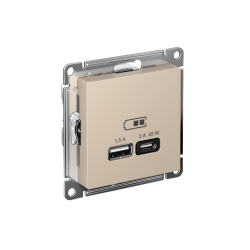 ATLASDESIGN USB РОЗЕТКА A + тип-C 45Вт высокоскор.заряд. QC, PD, механизм, ПЕСОЧНЫЙ