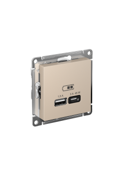 ATLASDESIGN USB РОЗЕТКА A + тип-C 45Вт высокоскор.заряд. QC, PD, механизм, ПЕСОЧНЫЙ