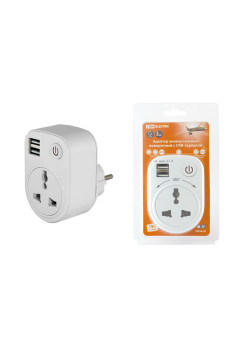 Адаптер универсальный поворотный  с/з 250В 16А + 2USB 2.1A белый TDM