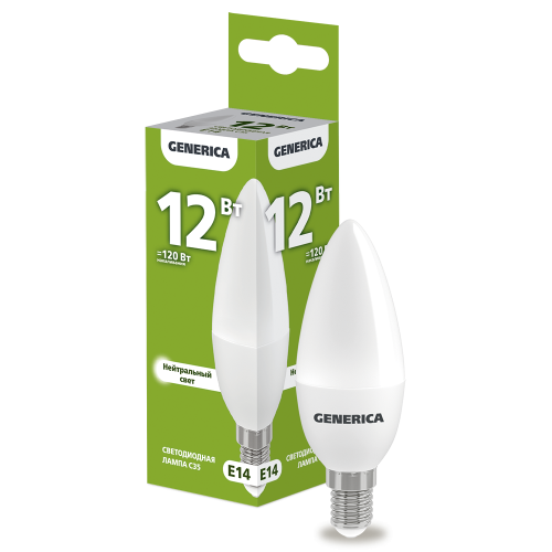 Лампа светодиодная C35 свеча 12Вт 230В 4000К E14 GENERICA