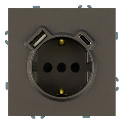 Розетка 1-местная з/ш с/з 16А + USB + Type C (механизм), STEKKER, 250В, 20W, серия Эмили, RST16-5119-09, антрацит, soft touch