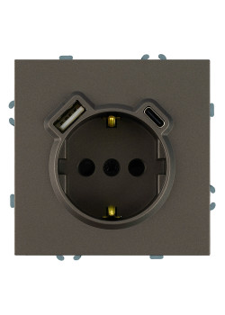 Розетка 1-местная з/ш с/з 16А + USB + Type C (механизм), STEKKER, 250В, 20W, серия Эмили, RST16-5119-09, антрацит, soft touch