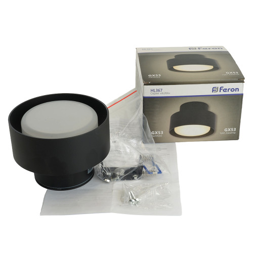 Светильник потолочный Feron HL367 Barrel AURA 12W, 230V, GX53, чёрный IP44 Светильник потолочный Feron HL367 Barrel AURA 12W, 230V, GX53, чёрный IP44