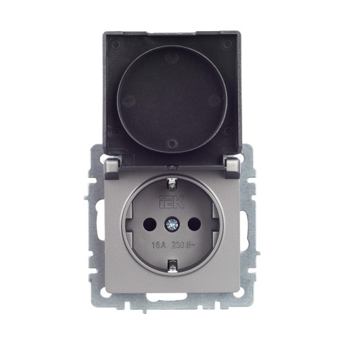 BRITE Розетка 1-местная с заземлением с защитными шторками и крышкой 16А IP44 РСбш10-3-44-БрС сталь IEK BRITE Розетка 1-местная с заземлением с защитными шторками и крышкой 16А IP44 РСбш10-3-44-БрС сталь IEK
