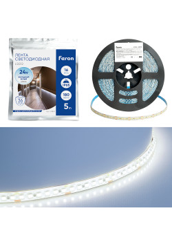 Светодиодная LED лента Feron LS512, 180SMD(2835)/м 16Вт/м 24V 5000*10*2.3мм 6000К IP65