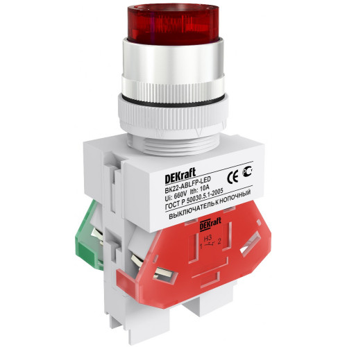 Выкл. кноп. с фикс. ABFP D22 кр. LED 220В ВK-22