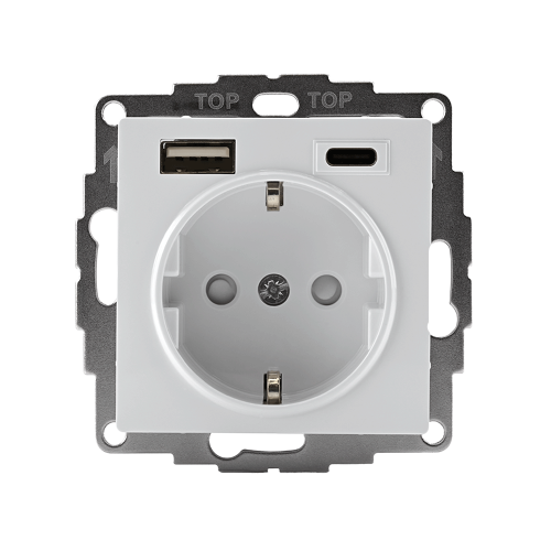 ATLASDESIGN РОЗЕТКА 16А с 2 USB A+C, 5В/2,4А/3,0А, 2х5В/1,5А, механизм, БЕЛЫЙ