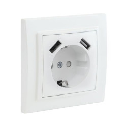 Минск Розетка 1-мест. СП с/з 16А бел. с защ. штор. с 2 USB 2,1А EKF
