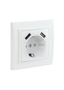 Минск Розетка 1-мест. СП с/з 16А бел. с защ. штор. с 2 USB 2,1А EKF