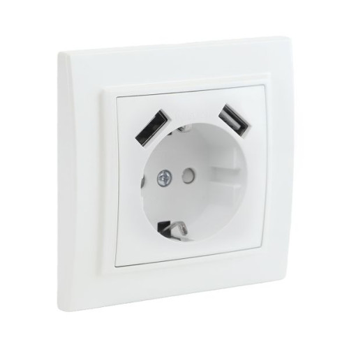 Минск Розетка 1-мест. СП с/з 16А бел. с защ. штор. с 2 USB 2,1А EKF