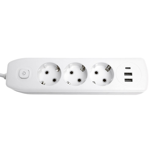 Удлинитель 3-местный c/з 3x1 мм2, 1,8 м, 250В, 10А, 2USB+1Type-C 2,4А, серия Home plus, белый STEKKER HM08-33-02 Удлинитель 3-местный c/з 3x1 мм2, 1,8 м, 250В, 10А, 2USB+1Type-C 2,4А, серия Home plus, белый STEKKER HM08-33-02