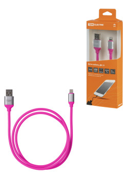 Дата-кабель, ДК 21, USB - Lightning, 1 м, силиконовая оплетка, розовый, TDM
