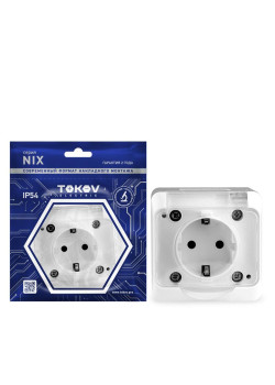 Розетка 1-м ОП Nix 16А IP54 250В с заземл. с прозр. крышкой бел. TOKOV ELECTRIC TKE-NX-R1Z-C01T-IP54