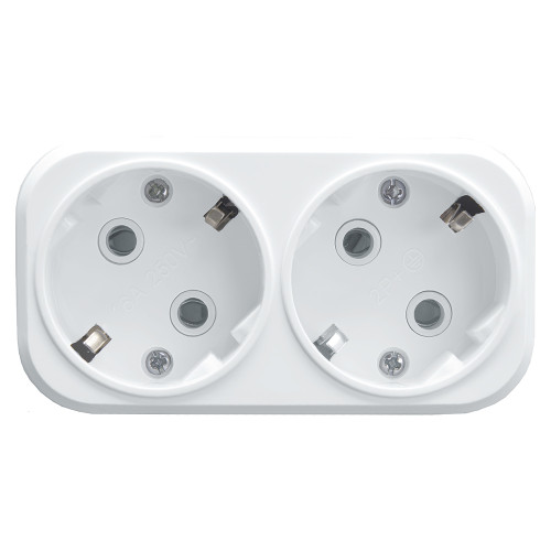 Разветвитель сетевой 2-местный с/з STEKKER ADP16-22-20 250V, 16A, ABS огнеустойчивый пластик, белый