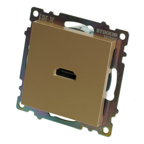 Розетка HDMI 2.1, Type A (механизм), STEKKER, GLS00-7118-08, серия Катрин, золото Розетка HDMI 2.1, Type A (механизм), STEKKER, GLS00-7118-08, серия Катрин, золото