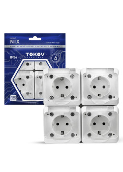Розетка 4-м ОП Nix 16А IP54 250В с заземл. с прозр. крышкой бел. TOKOV ELECTRIC TKE-NX-R4Z-C01T-IP54