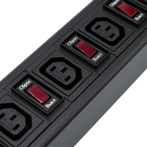 Блок распределения питания (PDU) 0U 10A с индикацией и защитой, Вых:10 С13, Вх:С14 Блок распределения питания (PDU) 0U 10A с индикацией и защитой, Вых:10 С13, Вх:С14