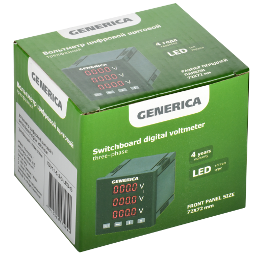 Вольтметр цифровой щитовой трехфазный 72х72мм LED GENERICA Вольтметр цифровой щитовой трехфазный 72х72мм LED GENERICA