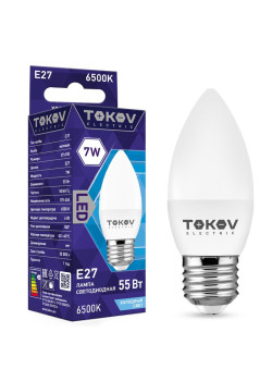 Лампа светодиодная 7Вт С37 6500К Е27 176-264В TOKOV ELECTRIC TKE-C37-E27-7-6.5K