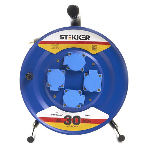 Удлинитель на металлической катушке с/з 4-местный Stekker, PRF02-41-30, 30м, 3*2,5, серия Professional, синий Удлинитель на металлической катушке с/з 4-местный Stekker, PRF02-41-30, 30м, 3*2,5, серия Professional, синий