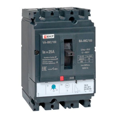 ВА-99C 100/25А 3P 35кА с термомагнитным расцепителем EKF
