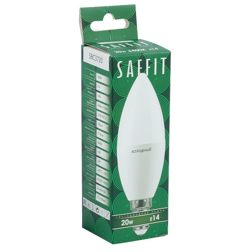 Лампа светодиодная SAFFIT SBC3720 Свеча E14 20W 230V 6400K Лампа светодиодная SAFFIT SBC3720 Свеча E14 20W 230V 6400K