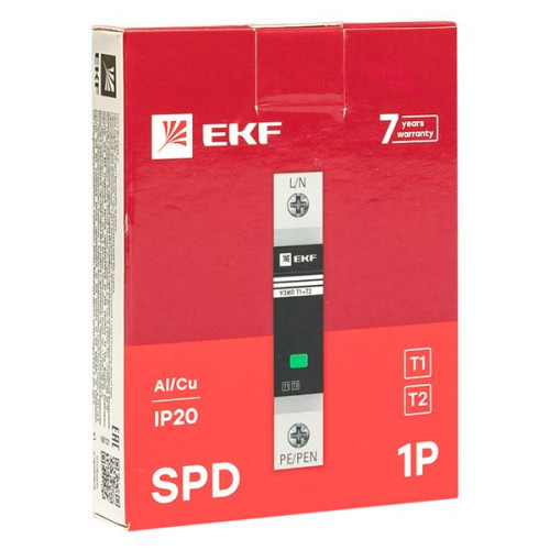 УЗИП Т1+Т2/ Iimp-12,5kA/ In-20kA/ Uc-275В/ 1+0 EKF УЗИП Т1+Т2/ Iimp-12,5kA/ In-20kA/ Uc-275В/ 1+0 EKF