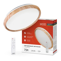 Светильник светодиодный COMFORT WOOD 75Вт 230В 3000-6500К 6000лм 490х90мм с пультом ДУ IN HOME 4690612035758