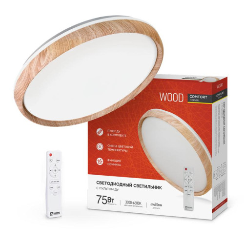 Светильник светодиодный COMFORT WOOD 75Вт 230В 3000-6500К 6000лм 490х90мм с пультом ДУ IN HOME 4690612035758