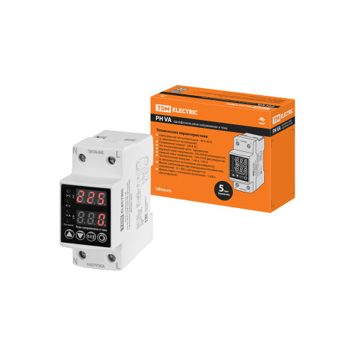 Реле напряжения 1ф РН VA-40А-220В (LED-VA-дисплей, с функцией ограничения тока) TDM
