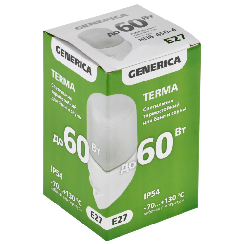 TERMA Светильник термостойкий для бани и сауны НПБ 450-4 IP54 60Вт белый наклон GENERICA TERMA Светильник термостойкий для бани и сауны НПБ 450-4 IP54 60Вт белый наклон GENERICA