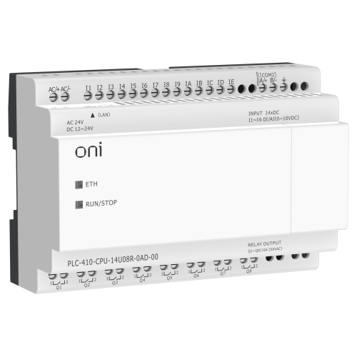 ПЛК 410 Модуль ЦПУ 8 DI 6 UI (0-10 В/DI) 8 RO 12В-24В DC или 24В AC с Ethernet портом без экрана ONI