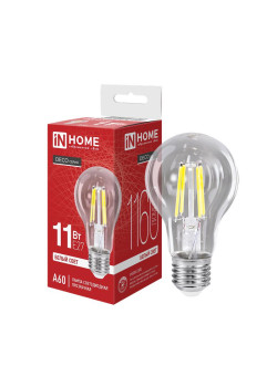Лампа светодиодная LED-A60-deco 11Вт грушевидная прозрачная 4000К нейтр. бел. E27 1160лм 230В IN HOME 4690612026145