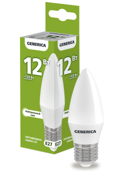 Лампа светодиодная C35 свеча 12Вт 230В 4000К E27 GENERICA