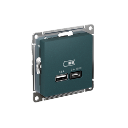 ATLASDESIGN USB РОЗЕТКА A + тип-C 45Вт высокоскор.заряд. QC, PD, механизм, ИЗУМРУД