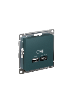 ATLASDESIGN USB РОЗЕТКА A + тип-C 45Вт высокоскор.заряд. QC, PD, механизм, ИЗУМРУД