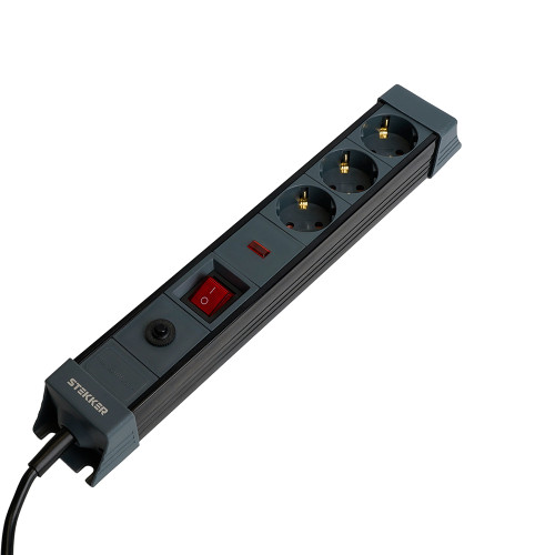 Сетевой фильтр 3-местный с/з STEKKER 3x1мм2, 3 м, 220В, 16А, серия Techno, HM22-31-03, черный