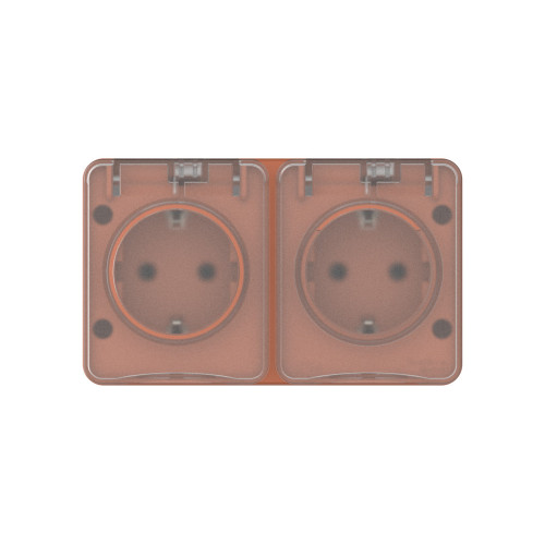 ATLASDESIGN PROFI IP54 О/У РОЗЕТКА двойная с заземлением со шторками, 16А, ТЕРРАКОТОВЫЙ