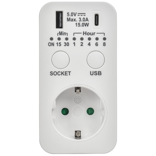 РТЭ-4 Розетка-таймер электронный с USB A+C 15мин-8ч 16А IP20 белый IEK РТЭ-4 Розетка-таймер электронный с USB A+C 15мин-8ч 16А IP20 белый IEK