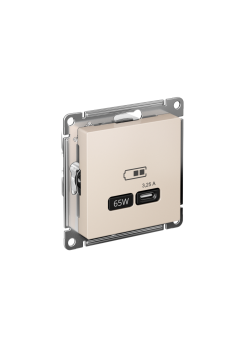 ATLASDESIGN USB РОЗЕТКА тип-С 65Вт высокоскор.заряд. QC, PD, механизм, БЕЖЕВЫЙ