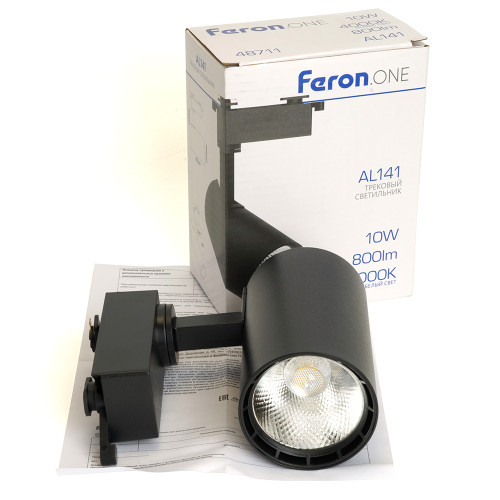 Светодиодный светильник Feron.ONE AL141 трековый однофазный на шинопровод 10W 4000K 35 градусов черный Светодиодный светильник Feron.ONE AL141 трековый однофазный на шинопровод 10W 4000K 35 градусов черный