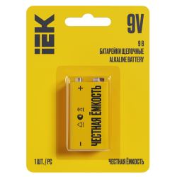 Батарейка щелочная Alkaline 6LR61 9V (1шт/блистер) IEK