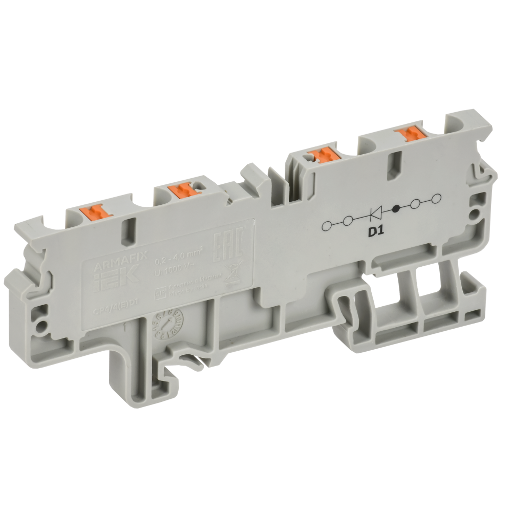 ARMAFIX Колодка клеммная CP4/4(E)D1 4х-проводная Push In с встроенным диодом IEK
