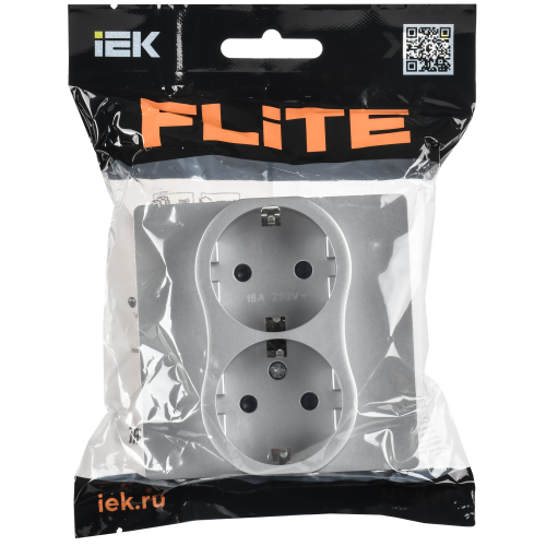 FLITE Розетка 2-местная с заземлением с защитными шторками безвинтовое крепление 16А РСш12-1-К-ФлА алюминий IEK FLITE Розетка 2-местная с заземлением с защитными шторками безвинтовое крепление 16А РСш12-1-К-ФлА алюминий IEK