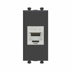 Компьютерная розетка RJ-45 без шторки модульная, кат.6 экранированная, Avanti, черный матовый, 1 модуль